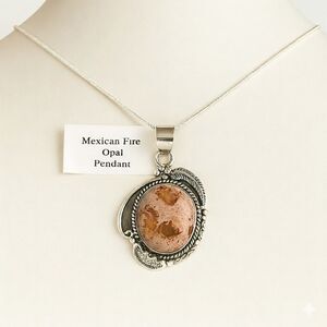 Southwestern Mexican Fire Opal  Pendant Necklace Silver Boho Statement New